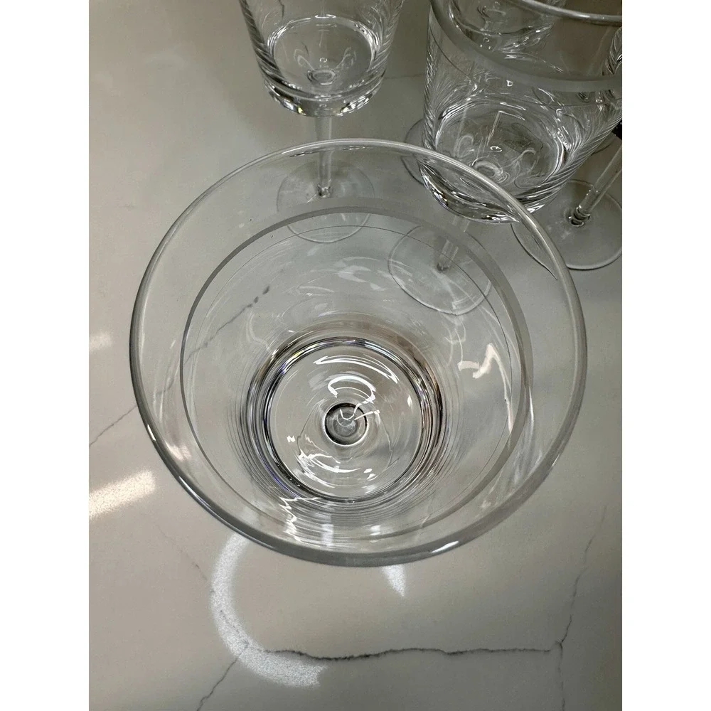 RARE CRYSTAL Pottery Barn Stemmed Wine Glasses ETCHED S/6 (Two Sets Available)